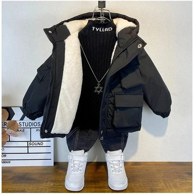 Kids' Hooded Puffer Jacket | Cotton Fill | Unisex | Ages 2–10 | Black & Yellow