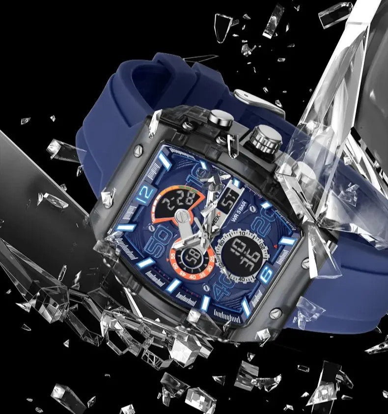 Men's 8109 electronic watch fashion square dual display waterproof luminous