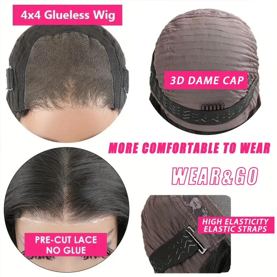 Water Wave Glueless Wig Human Hair Ready To Wear Pre Cut 4x4 Lace Closure Wig