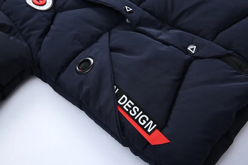 2-8 Years Winter Boys Jacket Thick Keep Warm Lining Plush Detachable Hat Hooded