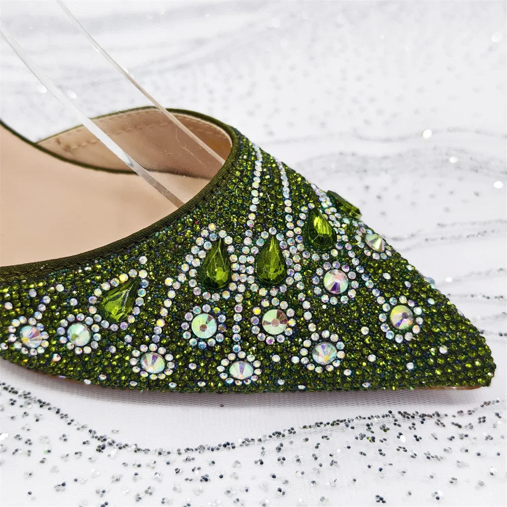 Rhinestone Slingback Pumps & Bag Matching Set — Bling Pointed Toe | 5 Colours | EU 37–43