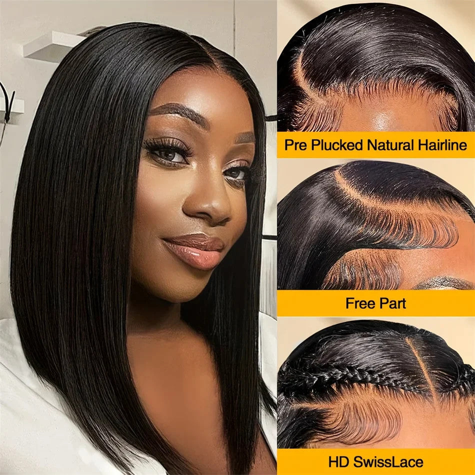 100% Vietnamese Super Double Drawn Bone Straight 13x4 Frontal Bob Wig with