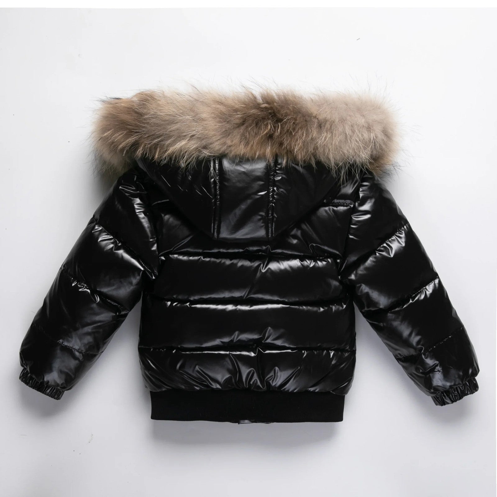 Kids Winter Down Jacket Real Faux Fur Waterproof Shiny Thick Warm Outerwear