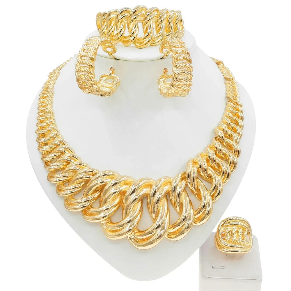 Fashion Woman Necklace Jewelry Set Electric Italy Gold Plated Pendant Wedding