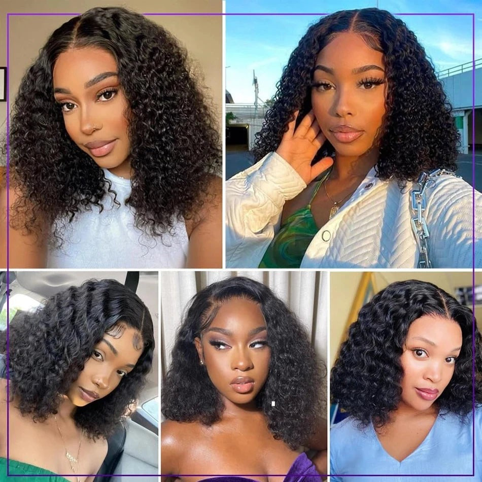 200% Short Curly Bob Wigs Lace Front Human Hair Wigs 13x4 4x4 Deep Wave Lace