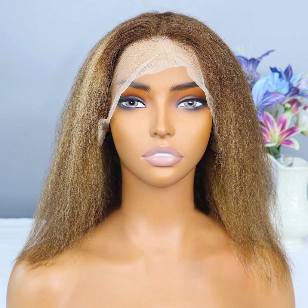 Kinky Straight 4/27 Highlight 13x4 Transparent Lace Frontal Human Hair Wigs