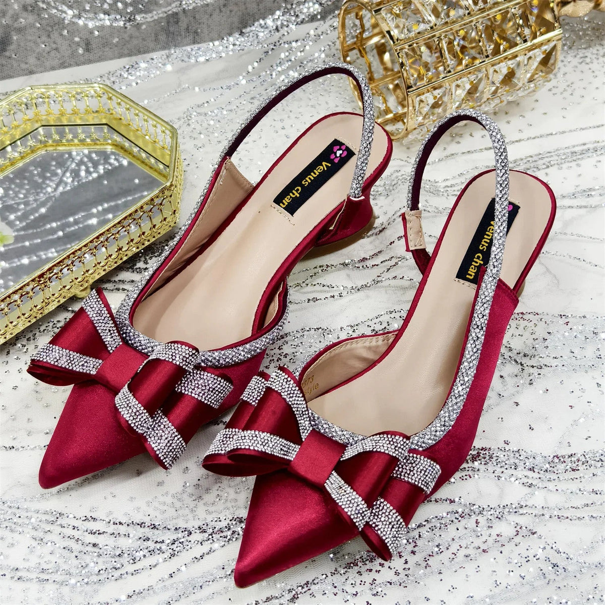 Butterfly-Knot Bow Pointed Toe Slingback Heels & Matching Bag Set — 7 Colours | EU 37–43