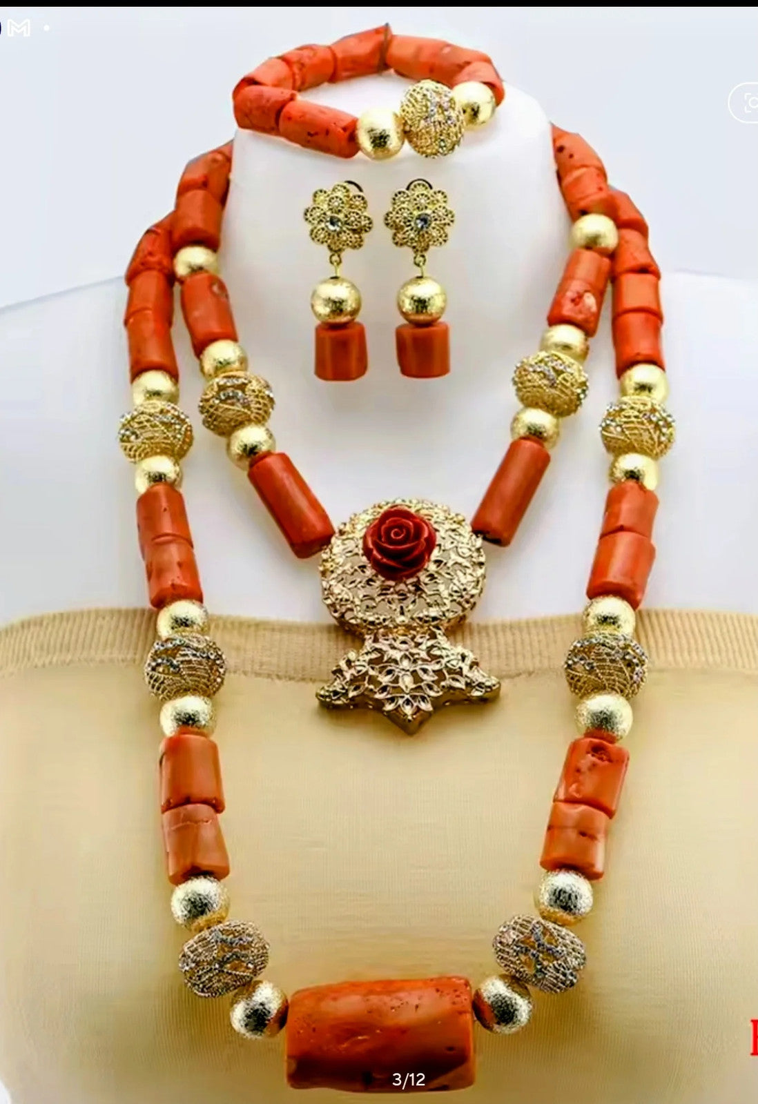 Double Layers Original Coral Nigerian Wedding Beads Jewelry Set Women Coral