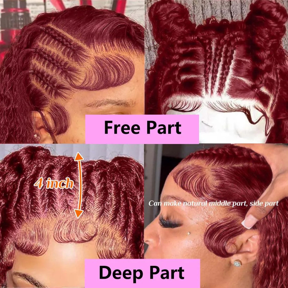 99J Burgundy Bob Deep Wave Lace Front Wigs Human Hair For Women 13x4 HD Lace