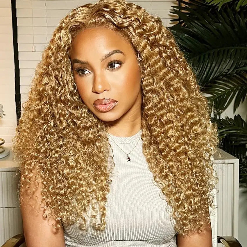 Honey Blonde Water Wave 4x4 Lace Front Wig 100% Human Hair Wigs for Women 13x4