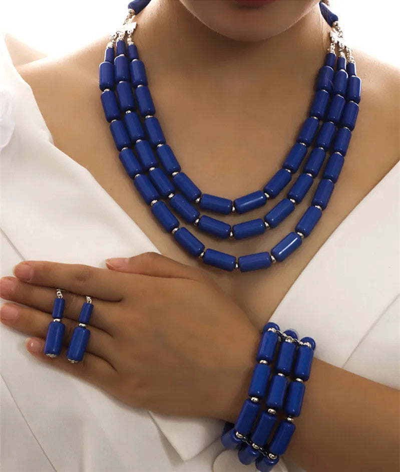 Fashion Jewelry sets Colorful Acrylic Wave Shaped Multilayer Necklace Earrings