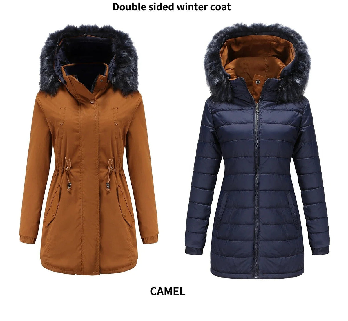 Women's Double-Sided Thick Parka – Detachable Zip | Hooded | Cotton-Padded | Slim Fit | XS–XXXL | 6 Colours