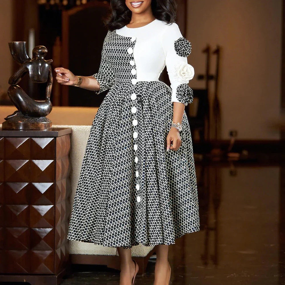 Elegant Rich Dashiki Traditional African Gowns for Women 3/4 Sleeve for Party