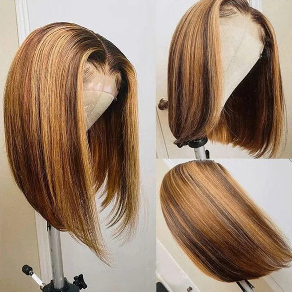 Ombre Blond Wig Brazilian Remy Hair Short Bob Human Hair Wigs Highlight P4/27