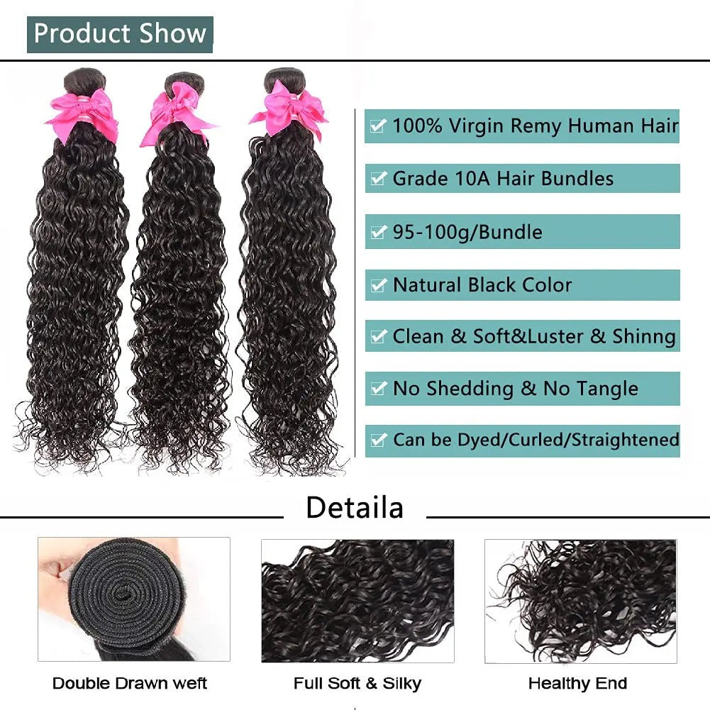 Water Wave Human Hair Bundles Curly Deep Wave 3 Bundles Brazilian Natural Black