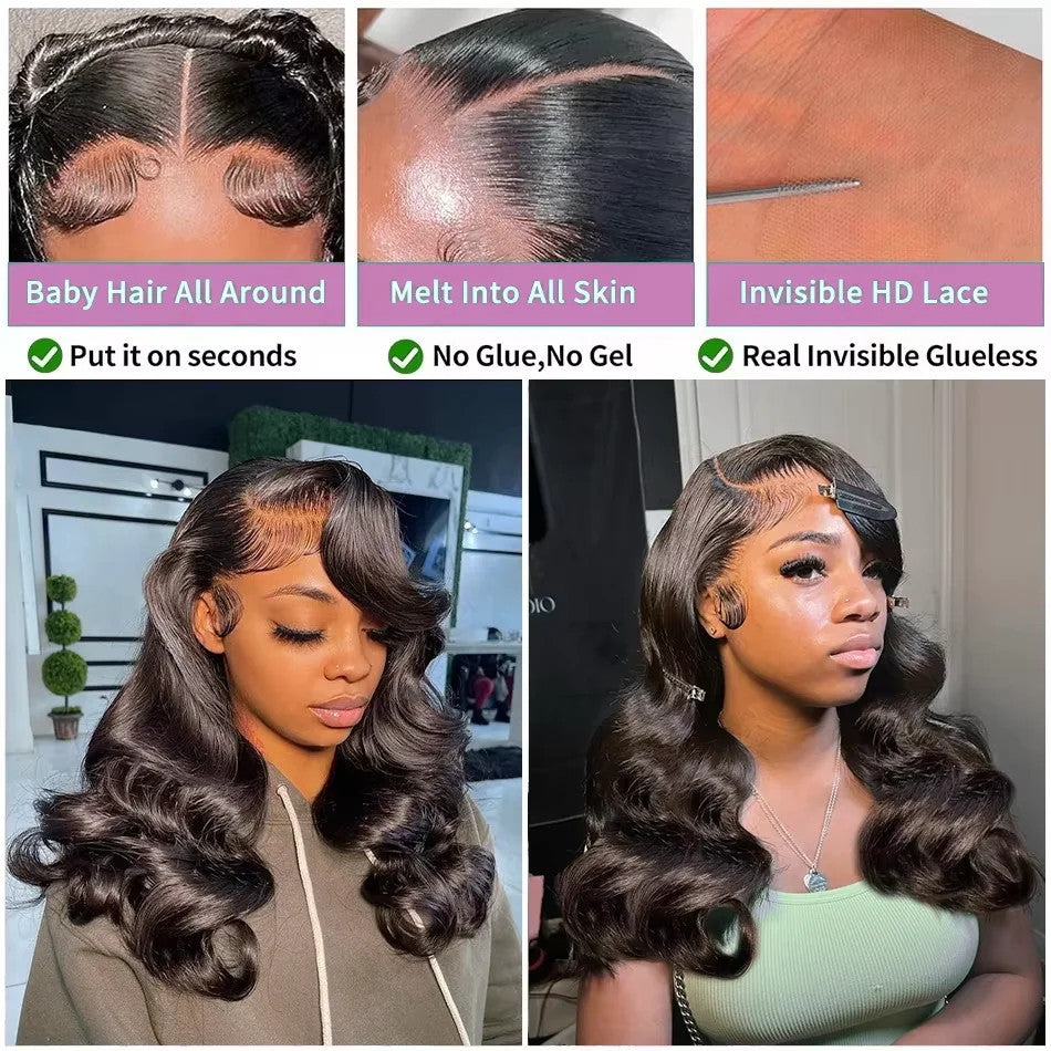 250% Body Wave HD Lace Frontal Wig Short Bob Wig Human Hair Glueless Human Hair
