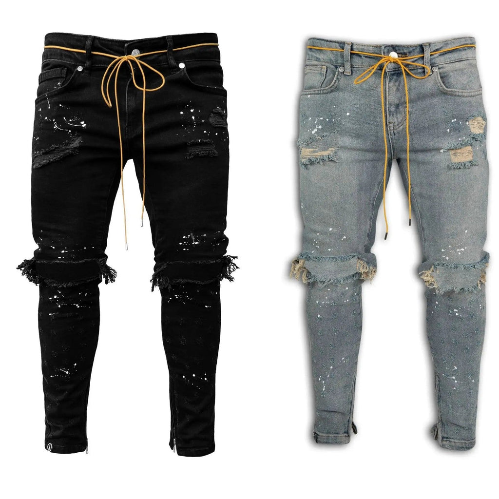 New 2025 Ripped Hole Jeans for Men Hip Hop Cargo Pant Distressed Denim Jeans