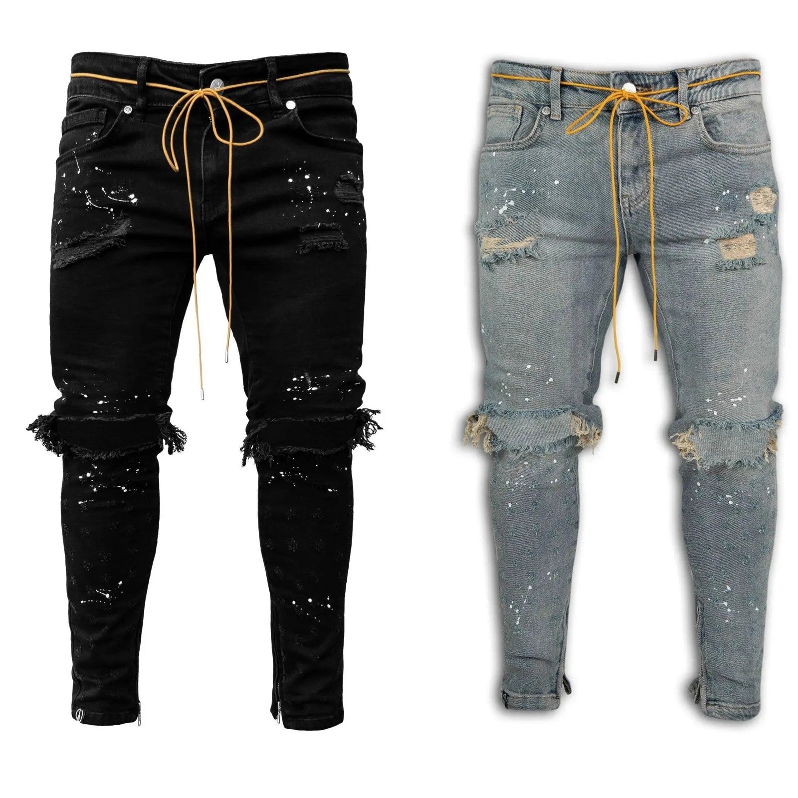 New 2025 Ripped Hole Jeans for Men Hip Hop Cargo Pant Distressed Denim Jeans