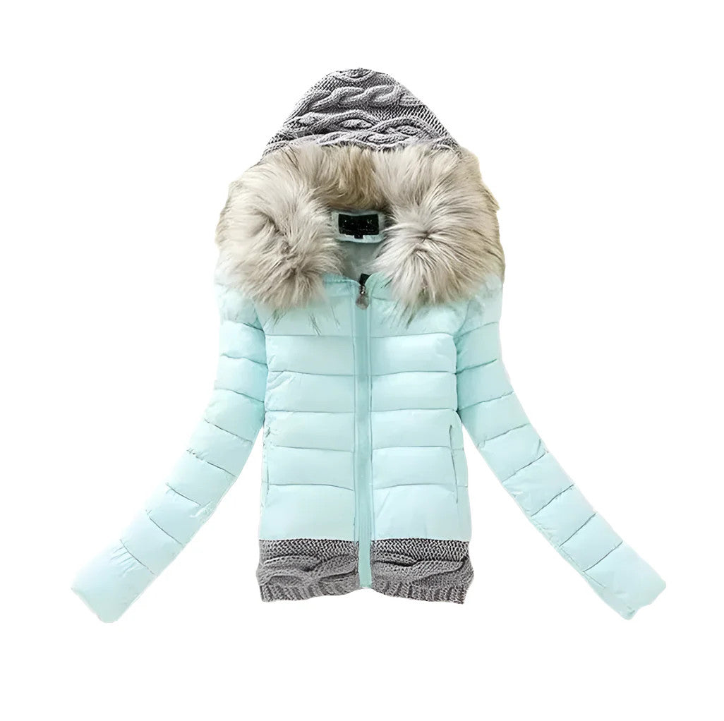Women's Fashionable Big Fur Collar Hooded Jacket