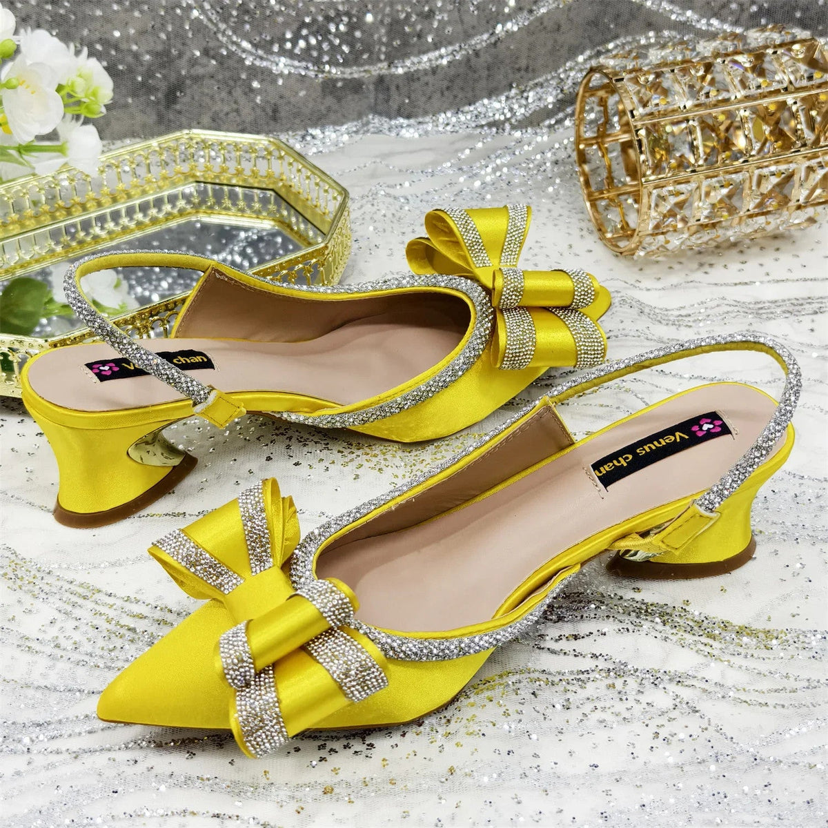 Butterfly-Knot Bow Pointed Toe Slingback Heels & Matching Bag Set — 7 Colours | EU 37–43