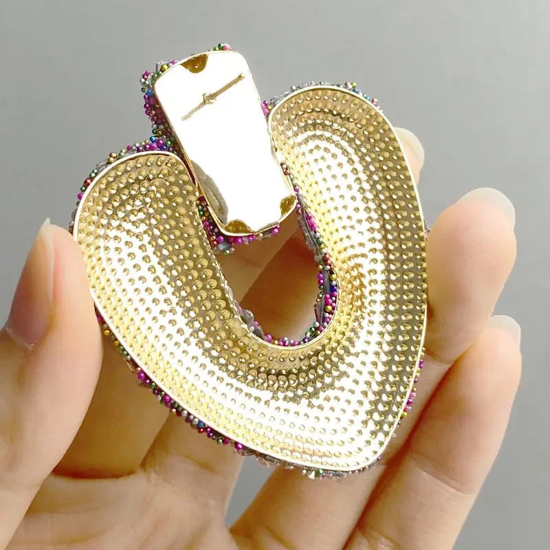 Draweye Colorful Rhinestones Stud Earrings for Women Hyperbole Hearts Hollow