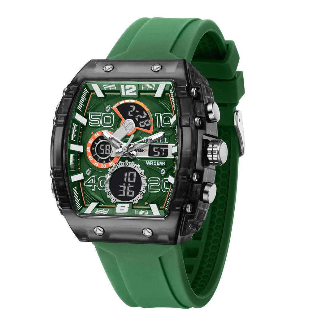 Men's 8109 electronic watch fashion square dual display waterproof luminous