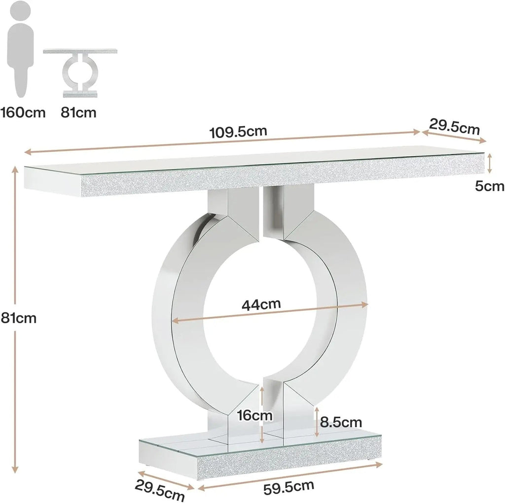 43.3-Inch (110cm)Mirrored Console Table, Modern Entryway Table with Thickened