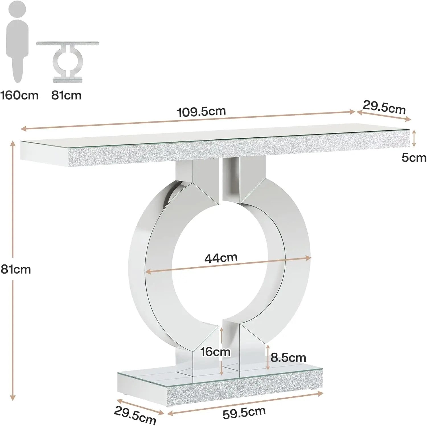 43.3-Inch (110cm)Mirrored Console Table, Modern Entryway Table with Thickened