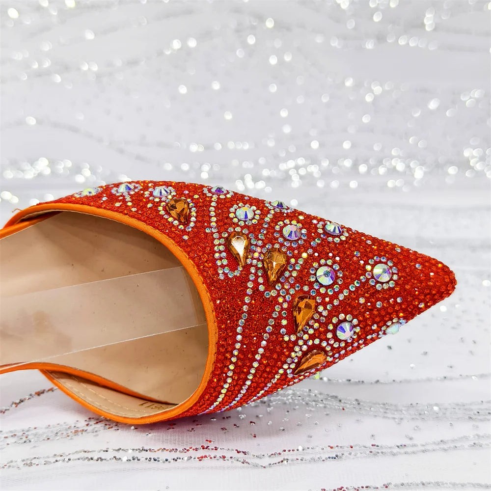 Rhinestone Slingback Pumps & Bag Matching Set — Bling Pointed Toe | 5 Colours | EU 37–43