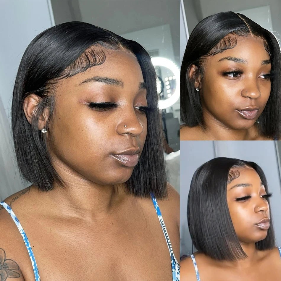 13x4 Straight Lace Frontal Bob Wig Pre Plucked 4x4 Human Hair Wigs Brazilian