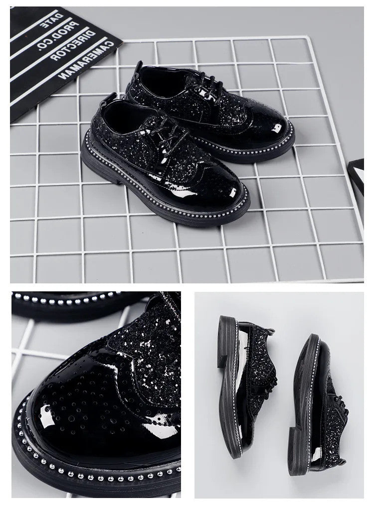 Boys Hollow Out silver Shoes Leather for Kids Party Wedding Dance Shoe Dress