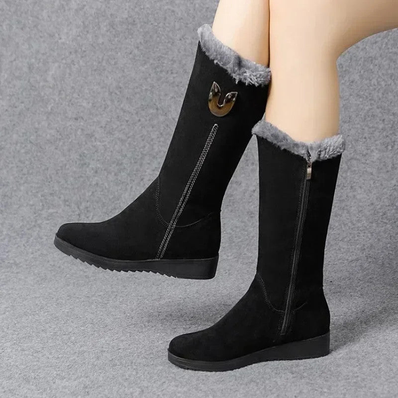 Warm Chelsea High Fur Boots Women 2025 Winter Shoes for Women Chunky Mid-calf