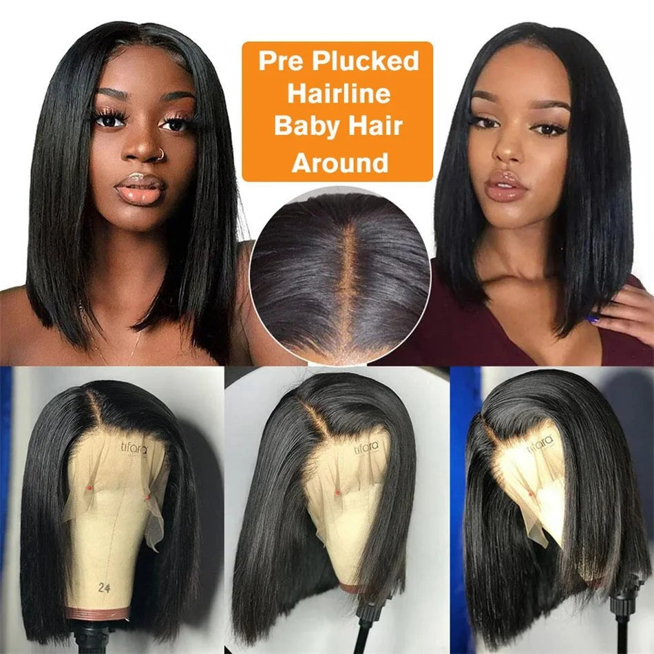 12A Double Drawn 210% Density Bone Straight Hair Bob Wig 13x4 Lace Front Wig