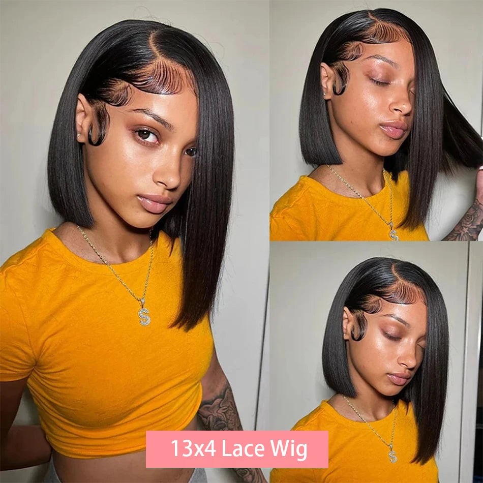 13x4 Straight Lace Frontal Bob Wig Pre Plucked 4x4 Human Hair Wigs Brazilian