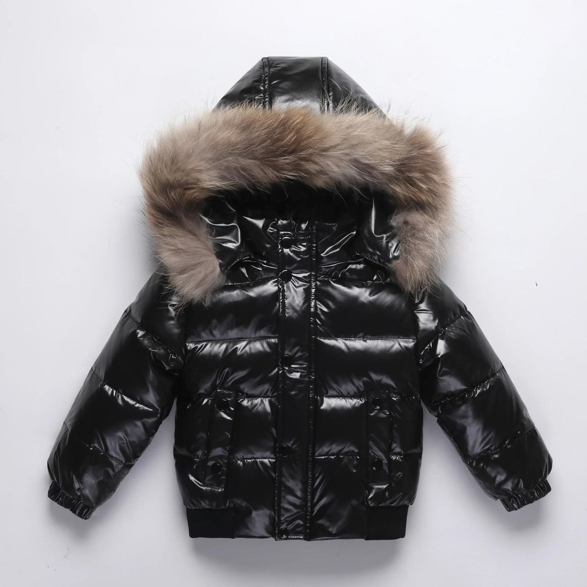 Kids Winter Down Jacket Real Faux Fur Waterproof Shiny Thick Warm Outerwear