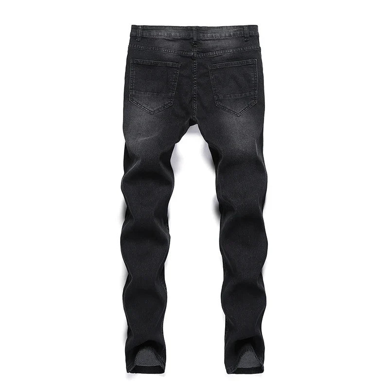 2025 New Fashion Street Style Ripped Skinny Jeans Men Vintage wash Solid Denim