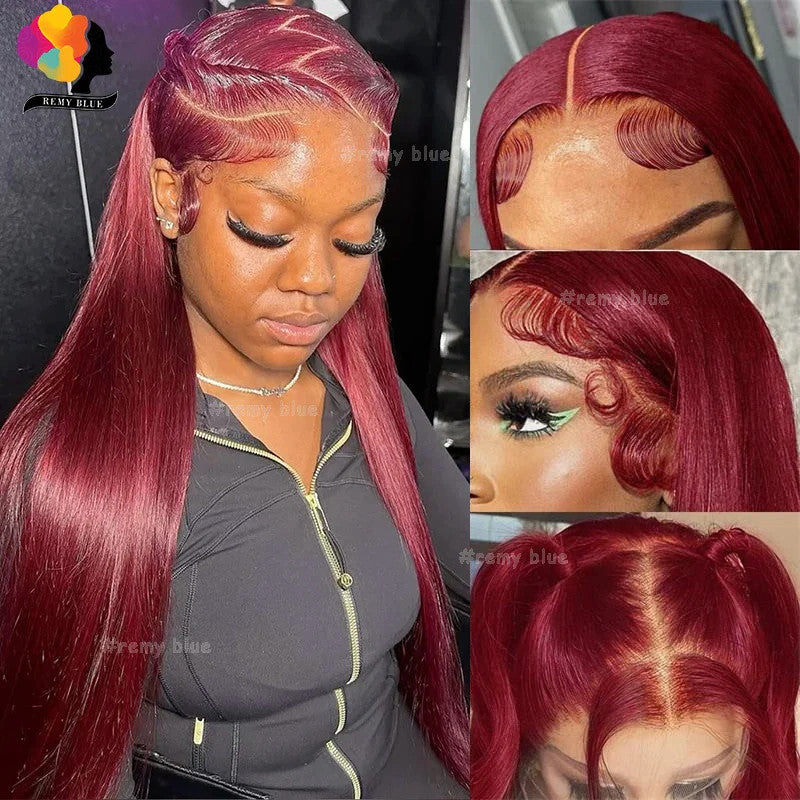 Colored Red Straight Lace Front Human Hair Wig 13x4 13x6 Transparent Lace