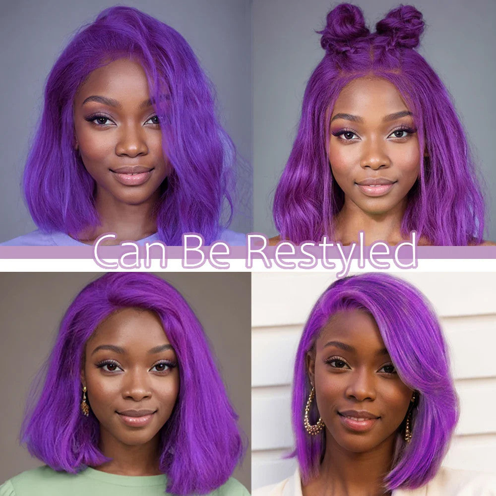 Short Bob Wig 180% Dark Purple Lace Front Human Hair Wigs For Women 13x4 Lace