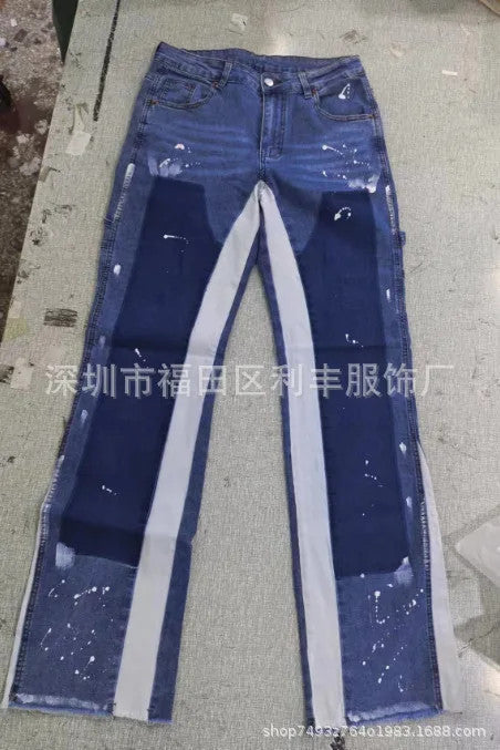 Men's Fashion Jeans Work Pants, European and American Fashion Workwear Elastic