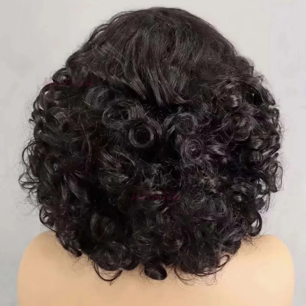 99J burgundy Fumi Curly Bob Wig Bouncy Pixie Cut Wig Highlight Full Machine Egg