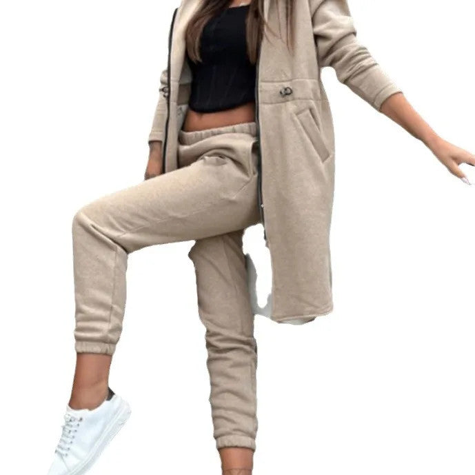 Women's Hooded Zipper Long Coats Tracksuit