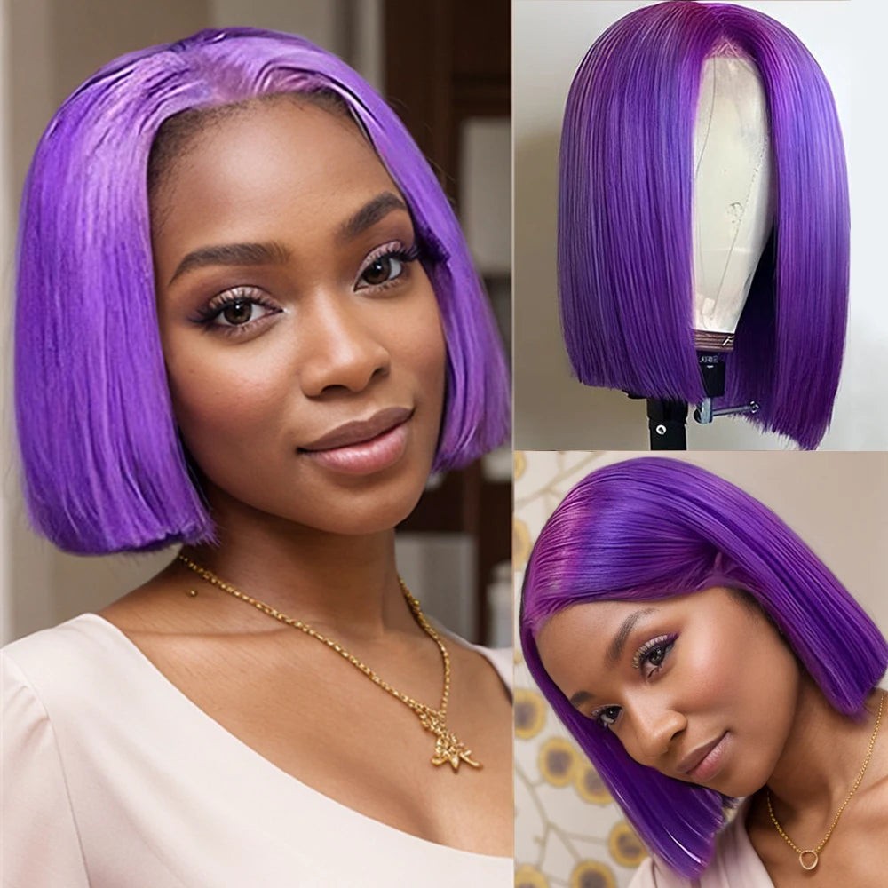 Purple Bob Wig | 13x4 Lace Front | Brazilian Remy Hair | 180% Density | 12–14 Inches