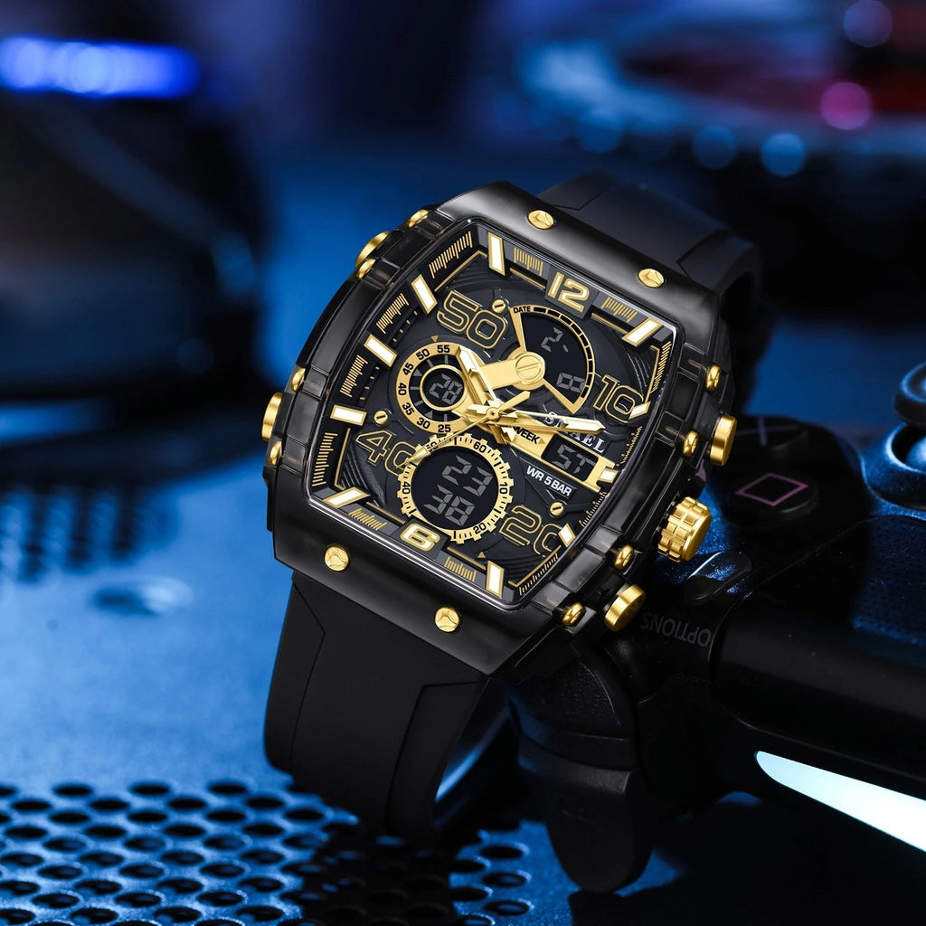 Men's 8109 electronic watch fashion square dual display waterproof luminous