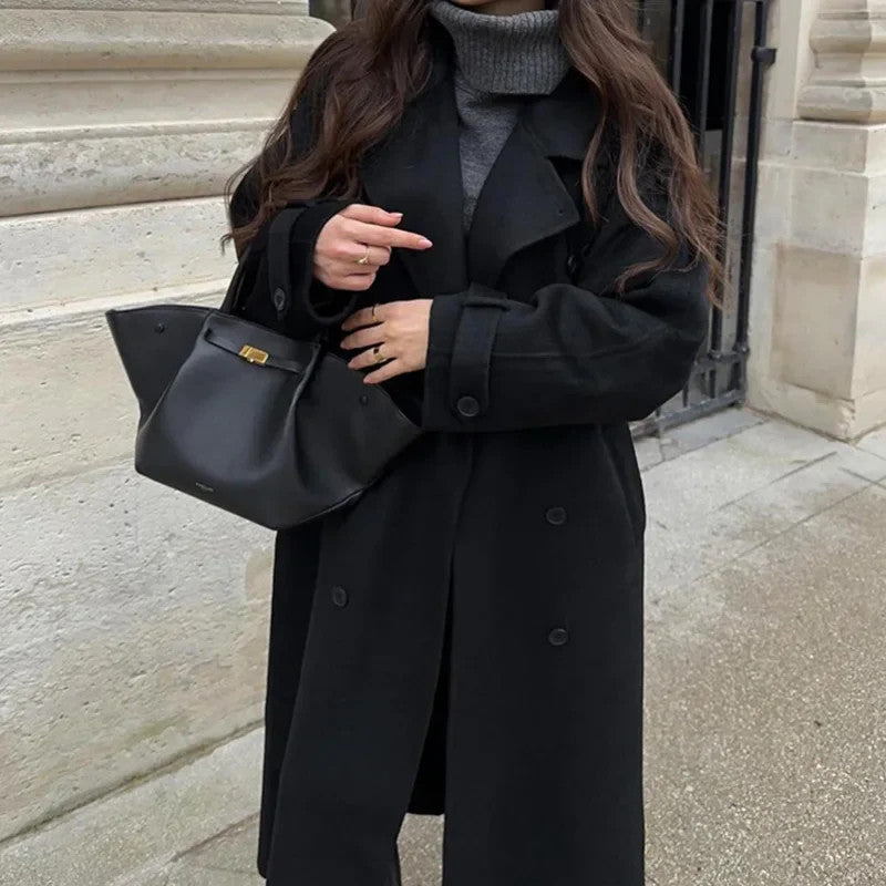 Women's Winter Double Breasted Long Sleeve Lapel Blends Jacket