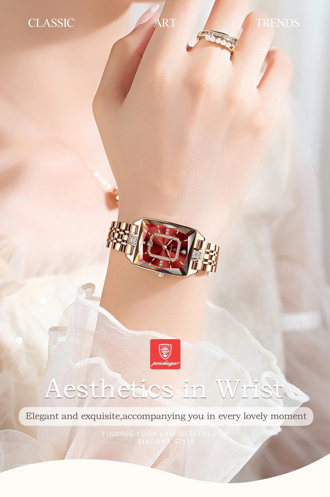 Luxury Elegant Watch For Women Date Waterproof Rectangle Ladies Watch