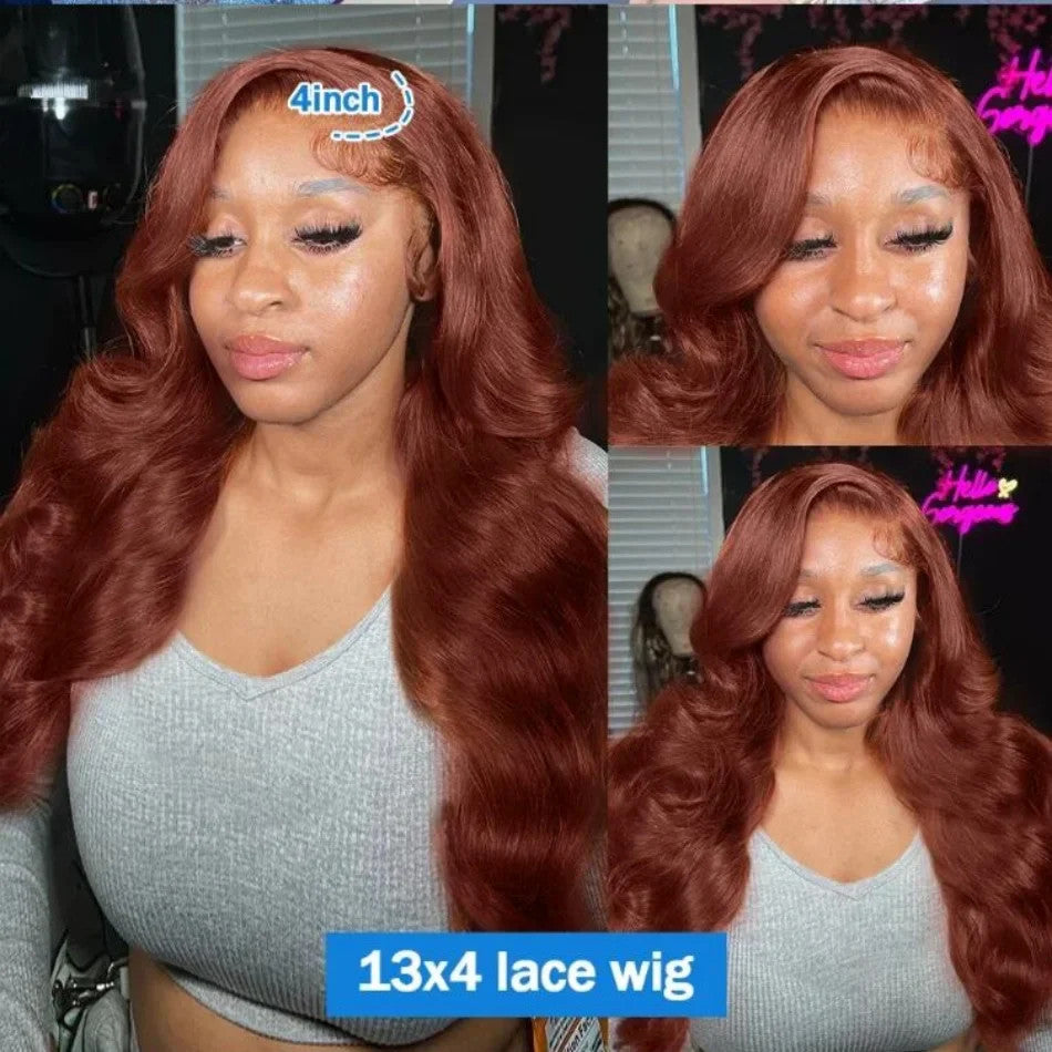 HD 13x4 Reddish Brown Lace Front Colored Glueless Human Hair Wigs Brazilian
