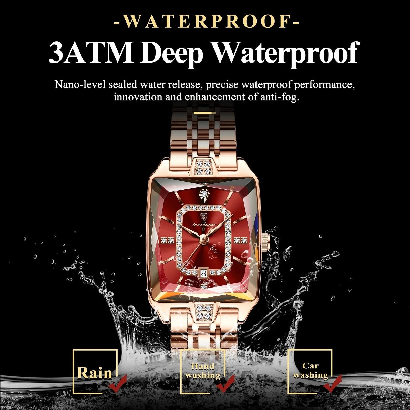 Luxury Elegant Watch For Women Date Waterproof Rectangle Ladies Watch