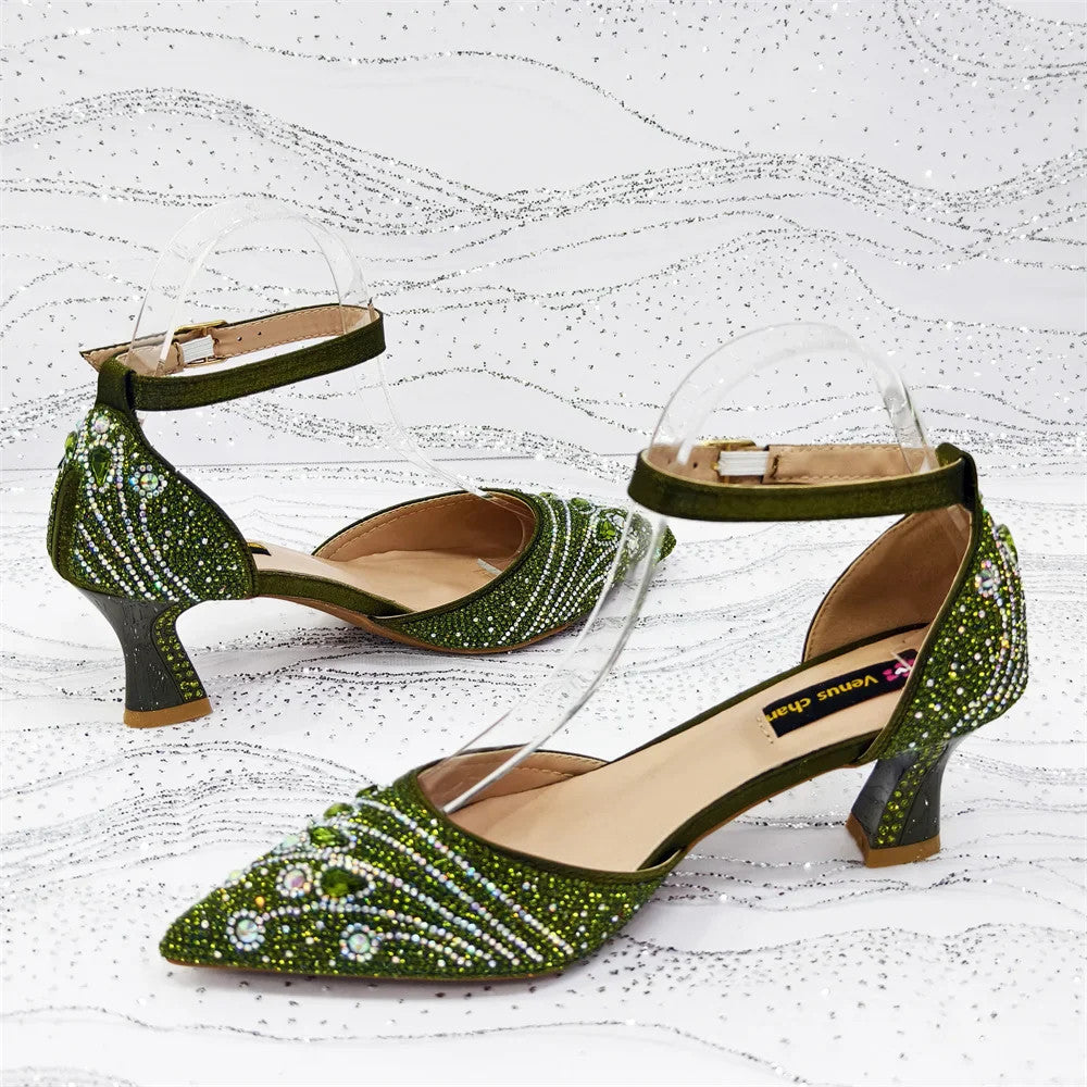 Rhinestone Slingback Pumps & Bag Matching Set — Bling Pointed Toe | 5 Colours | EU 37–43