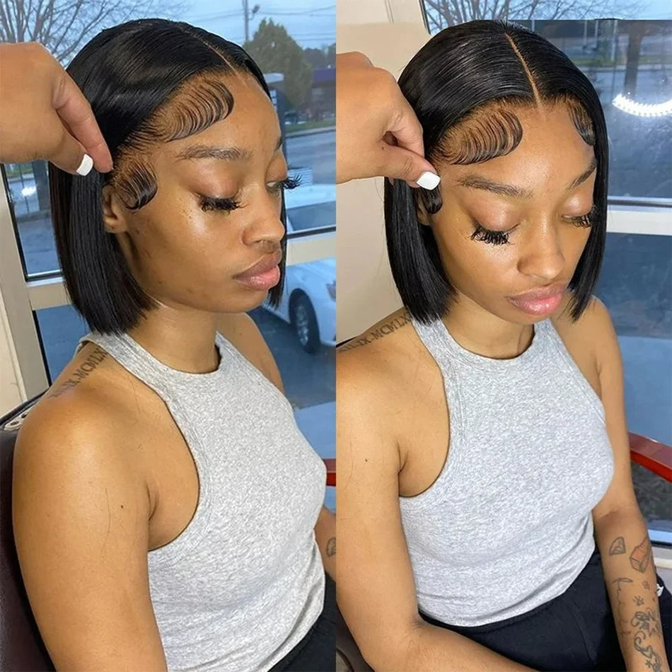 13x4 Straight Lace Frontal Bob Wig Pre Plucked 4x4 Human Hair Wigs Brazilian
