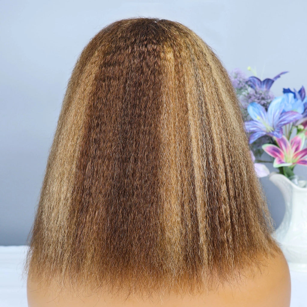 Kinky Straight 4/27 Highlight 13x4 Transparent Lace Frontal Human Hair Wigs